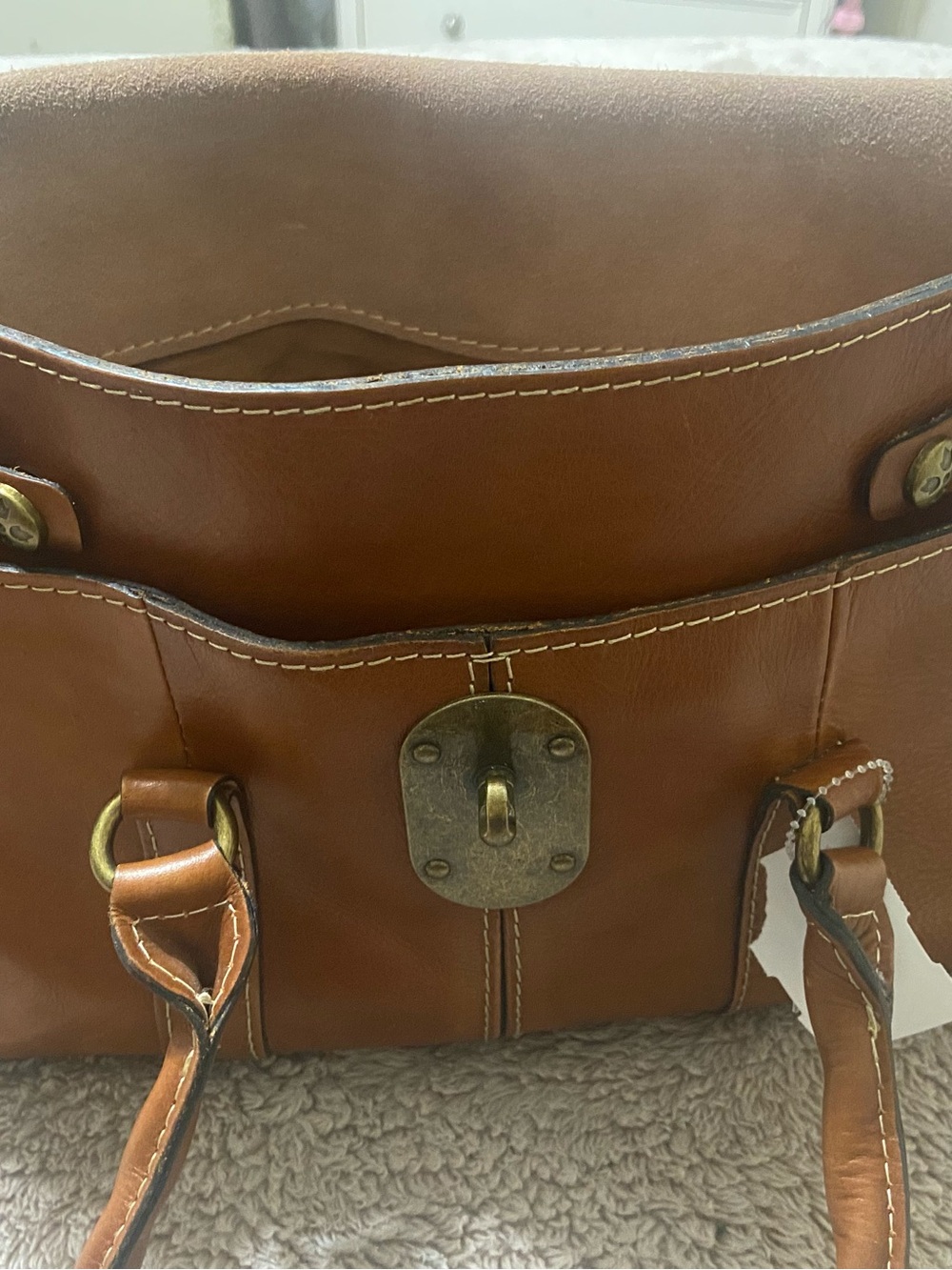 Patricia Nash Cognac Brown Leather Satchel with Twist Handles - Picture 4 of 14